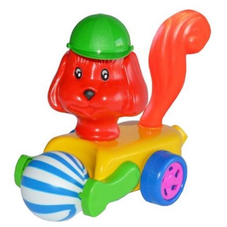 Каталка-игрушка Poltoys Пес с мячиком (PL7049) оранжевый/желтый/зеленый