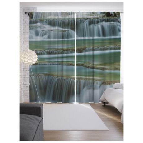 Фотошторы JoyArty Плавный водопад на ленте 265 см зеленый/серый