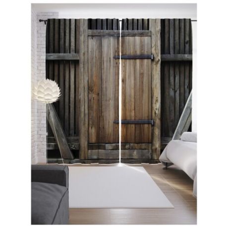 Фотошторы JoyArty Дверь в амбар на ленте 265 см серый/коричневый