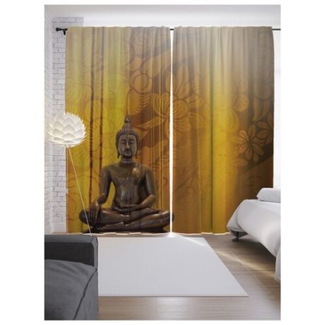 Фотошторы JoyArty Будда и цветочный узор на ленте 265 см желтый/коричневый