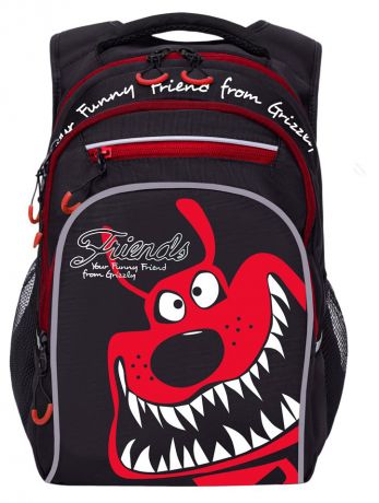 Школьный рюкзак Grizzly для мальчика, черный, красный