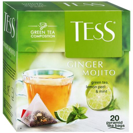 Чай Tess Ginger Mojito зеленый с цедрой лимона и мятой 20 пирамидок по 1.8 г