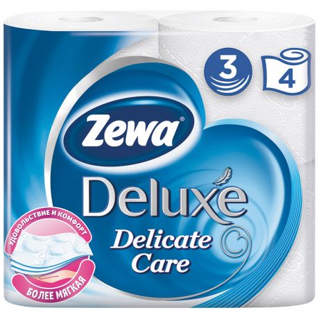 Бумага туалетная Zewa Deluxe белая 3-слойная 4 рулона
