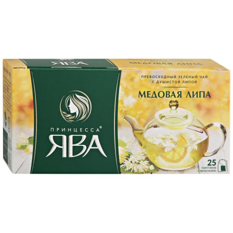 Чай Принцесса Ява Медовая липа зеленый с душистой липой 25 пакетиков по 1.5 г