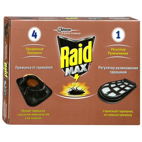 Приманка регулятор размножения для тараканов Raid Max 4 штуки
