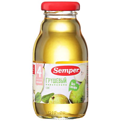 Сок Semper с грушей осветленный восстановленный без сахара с 4 месяцев 200 мл