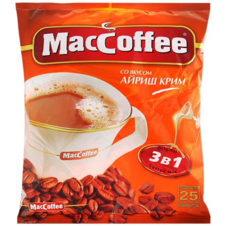 Напиток MacCoffee Айриш крим кофейный порционный растворимый 3 в 1 25 пакетиков по 18 г