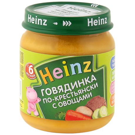 Пюре Heinz Говядинка по-крестьянски с овощами без сахара с 6 месяцев 120 г