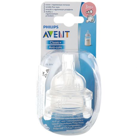 Соска для бутылочки Philips Avent серии Anti-colic переменный поток SCF635/27 от 3 месяцев (2 штуки)