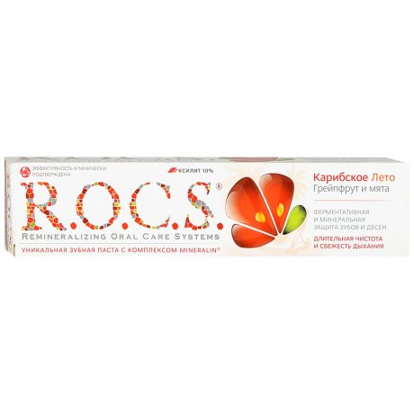 Зубная паста R.O.C.S. Карибское лето грейпфрут и мята защита от кариеса 74 мл