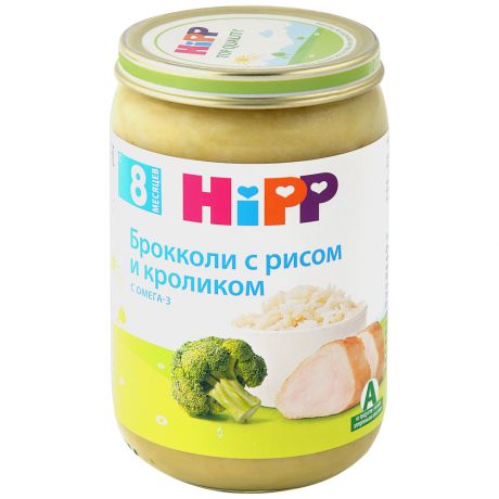 Пюре Hipp с брокколи рисом и кроликом без сахара с 8 месяцев 220 г