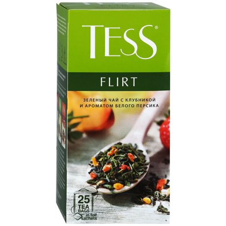 Чай Tess Flirt зеленый с белым персиком и клубникой 25 пакетиков по 1.5 г