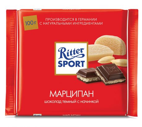 Шоколад Ritter Sport 51% темный с марципаном 100г