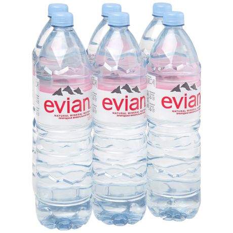 Вода питьевая Evian негазированная минеральная 6 штук по 1.5 л