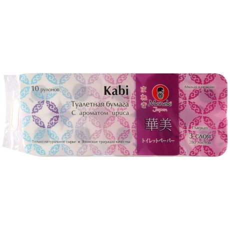 Бумага туалетная Maneki Kabi с ароматом Ириса 3-слойная 10 рулонов