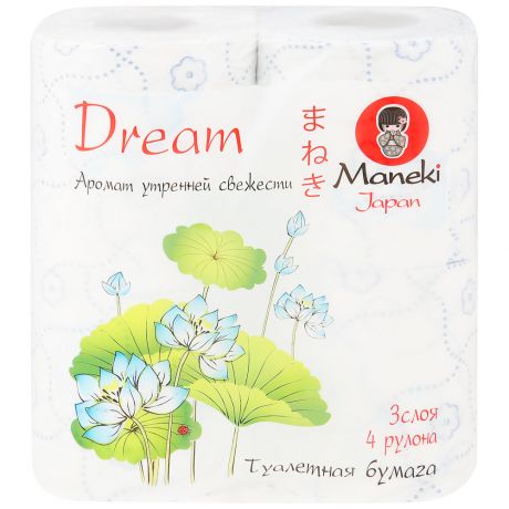 Бумага туалетная Maneki Dream с тиснением с ароматом утренней свежести 3-слойная 4 рулона