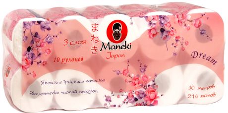 Бумага туалетная Maneki Dream 3-слойная 10 рулонов
