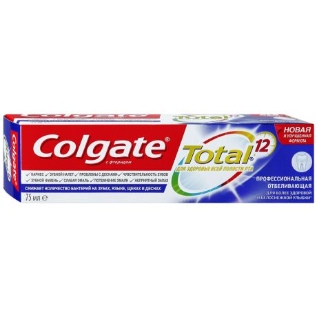 Зубная паста Colgate Total 12 Профессиональная Отбеливающая комплексная антибактериальная 75 мл