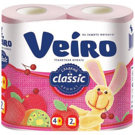 Бумага туалетная Veiro Classic Сладкий аромат розовая 2-слойная 4 рулона