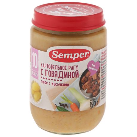Пюре Semper Рагу картофельное с говядиной без сахара с 10 месяцев 190 г