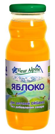 Сок Fleur Alpine Organic с яблоком осветленный восстановленный без сахара с 4 месяцев 200 мл