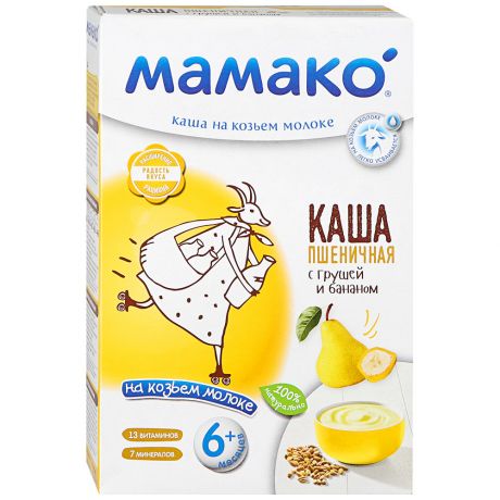 Каша пшеничная Мамако на козьем молоке быстрорастворимая с грушей и бананом с 6 месяцев 200 г
