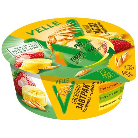 Продукт Velle Овсяный завтрак клубника-банан 0.5% 175 г