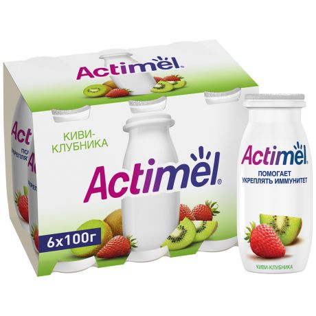 Продукт Actimel кисломолочный киви-клубника 2.5% 6 штук по 100 г