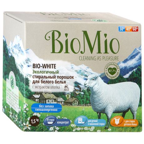 Стиральный порошок для белого белья BioMio Bio-White экологичный 1.5 кг