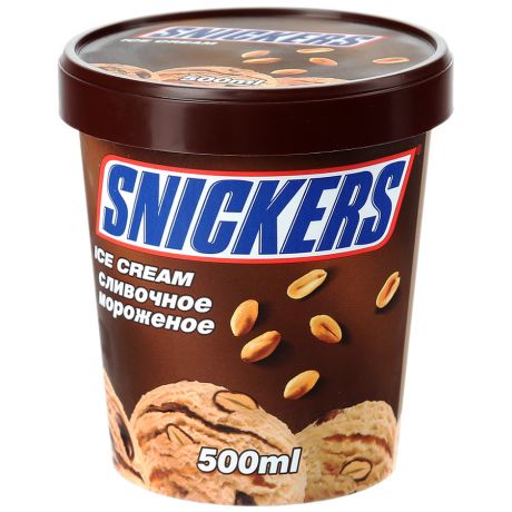 Мороженое Snickers сливочное с арахисом в глазури карамелью и шоколадной прослойкой 375 г
