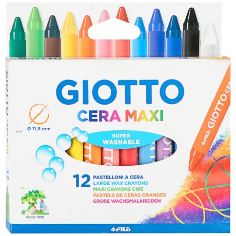 Карандаши Giotto Cera Maxi восковые утолщенные 12 цветов
