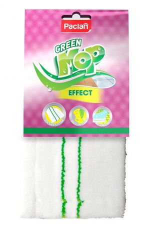 Насадка для швабры Paclan GREEN MOP Effect плоская, цвет белый с салатовым
