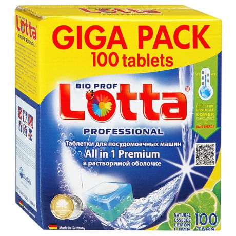 Таблетки для посудомоечной машины Lotta Giga Pack All in 1 Premium Lemon 100 штук