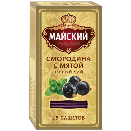 Чай Майский Смородина с Мятой черный 25 сашетов по 2 г