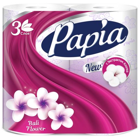 Бумага туалетная Papia Балийский цветок 3-слойная 4 рулона