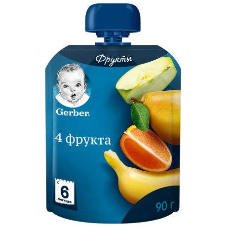 Пюре Gerber 4 фрукта без сахара с 6 месяцев 90 г