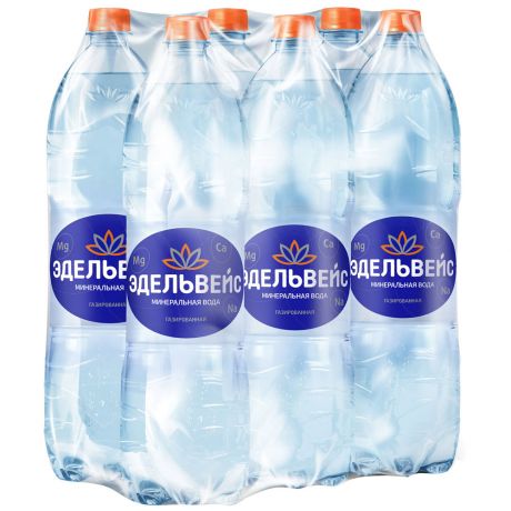 Вода "Эдельвейс" газированная минеральная питьевая лечебно-столовая, 6шт*1,5л