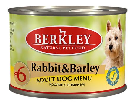 Корм консервированный Berkley Кролик с ячменем №6 для собак 200г