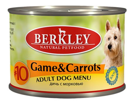 Корм консервированный Berkley Оленина с морковью №10 для собак 200г