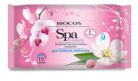 Влажные салфетки BioCos Spa Cosmetic очищающие с натуральным экстрактом растений 15 штук