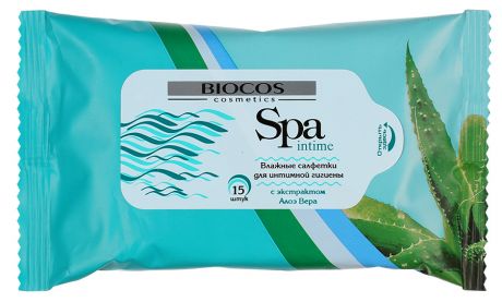 Влажные салфетки BioCos Spa Intime очищающие с экстрактом алоэ вера 15 штук