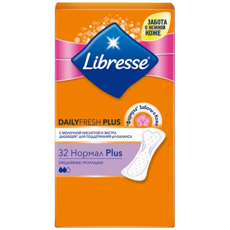 Прокладки ежедневные Libresse Dailyfresh Plus Normal 2 капли 32 штуки