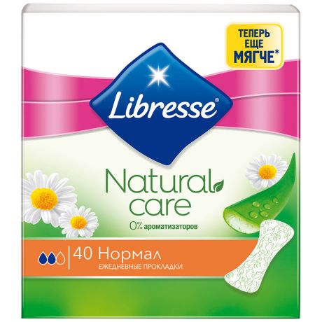 Прокладки ежедневные Libresse Natural Care Normal с ароматом алоэ вера и ромашки 2 капли 40 штук