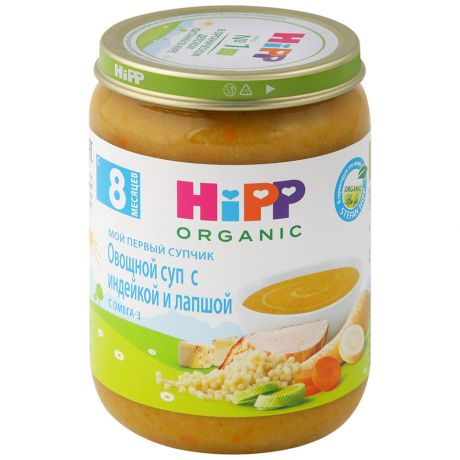 Суп Hipp Organic Мой первый супчик Овощной с индейкой и лапшой без сахара с 8 месяцев 190 г