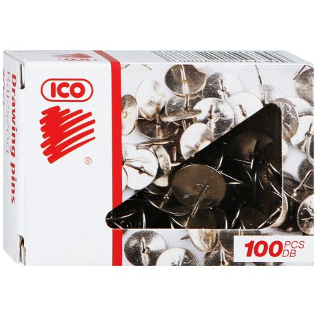 Кнопки канцелярские ICO металлические стальные, 100 штук