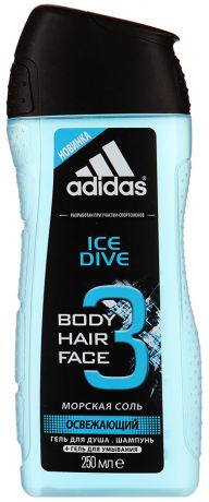 Гель для душа шампунь и гель для умывания Adidas Body-Hair-Face Dive 250мл