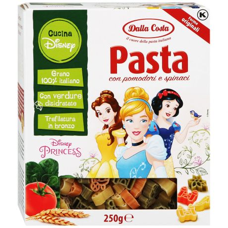 Макаронные изделия Dalla Costa Disney "Принцесса" со шпинатом и томатами, 250г