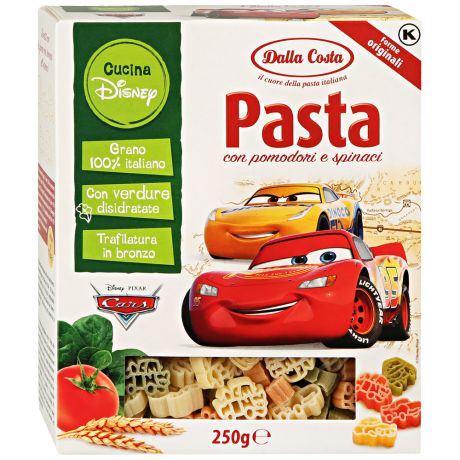Макаронные изделия Dalla Costa Disney "Тачки" со шпинатом и томатами, 250г
