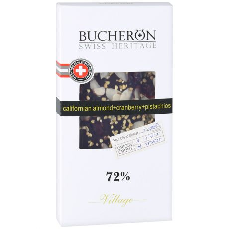 Шоколад горький Bucheron с миндалем, клюквой и фисташками 72% в картоне 100г