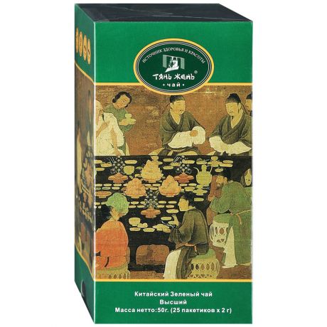 Чай Тянь-Жень Китайский зеленый листовой 25 пакетиков по 2 г